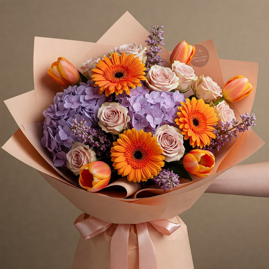Amber Awe: Warm-Toned Mixed Flower Bouquet